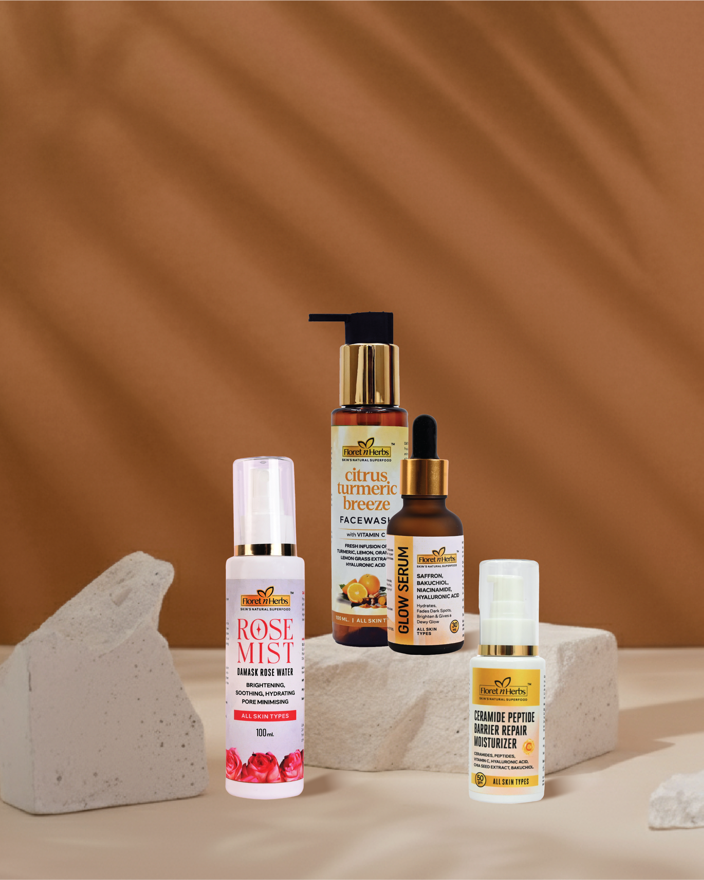 CITRUS TURMERIC BREEZE FACEWASH + ROSE MIST + GLOW SERUM + CERAMIDE PEPTIDE MOISTURIZER