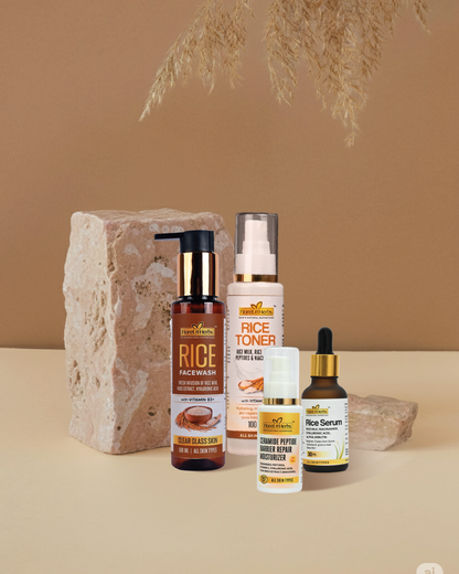 RICE FACEWASH + RICE TONER + RICE SERUM + CERAMIDE PEPTIDE MOISTURIZER